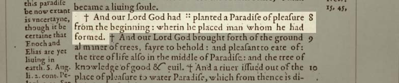 Genesis 2:8 from the 1582-1610 Original Douai-Rheims, page 26