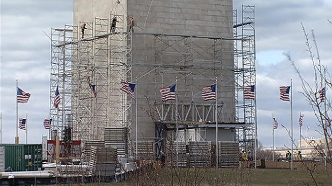 Washington Monument repairs after the Third Secret Earthquake of 2011