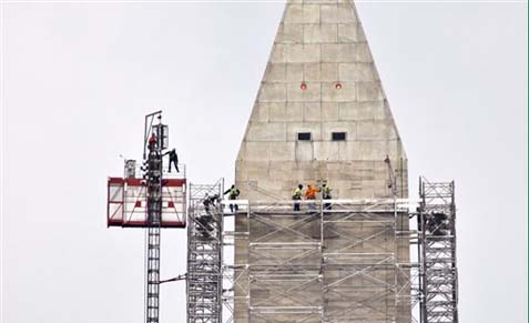 Washington Monument repairs after the Third Secret Earthquake of 2011 2