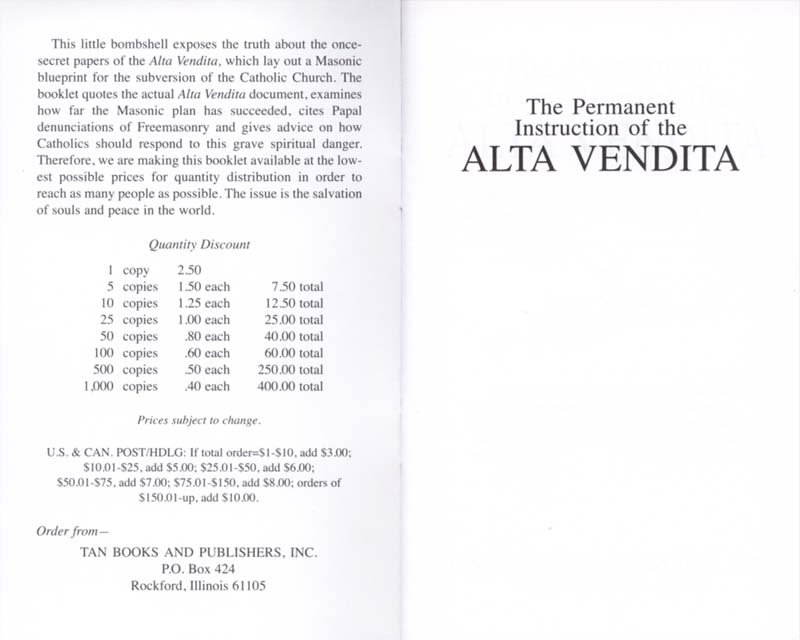 The Permanent Instruction of the Alta Vendita: A Masonic Blueprint for the Subversion of The Catholic Church page i