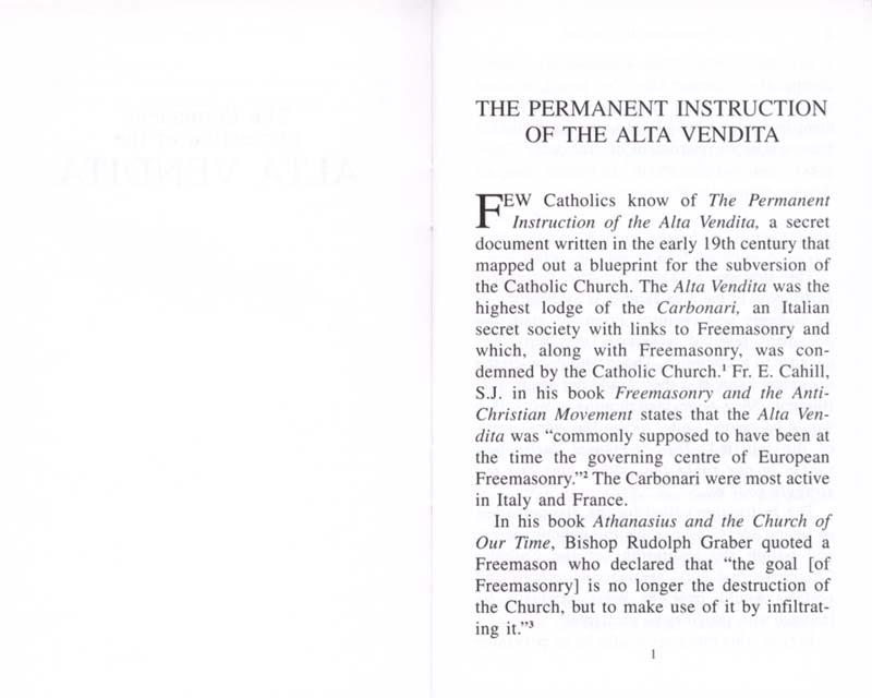 The Permanent Instruction of the Alta Vendita: A Masonic Blueprint for the Subversion of The Catholic Church page 1