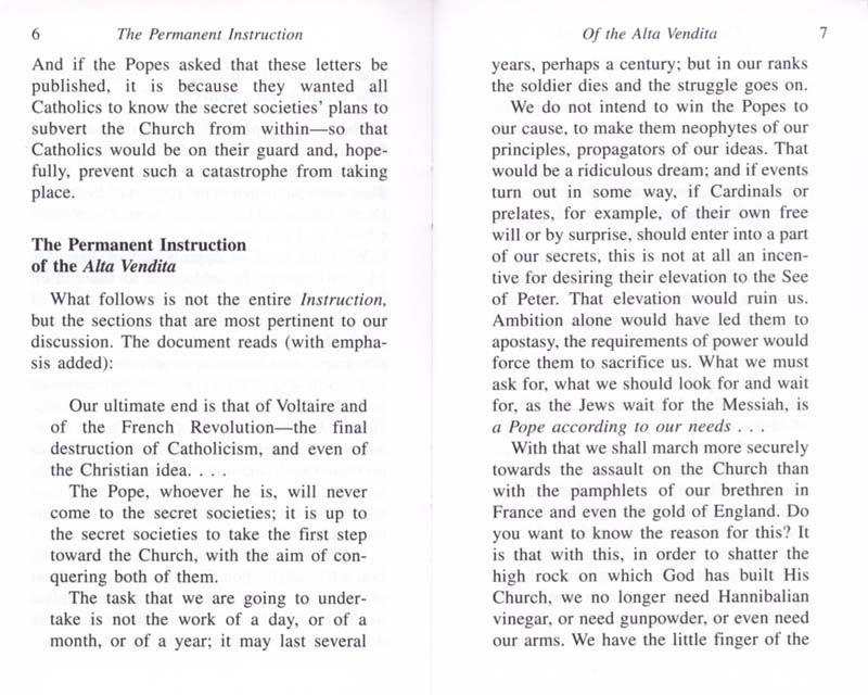 The Permanent Instruction of the Alta Vendita: A Masonic Blueprint for the Subversion of The Catholic Church page 6-7