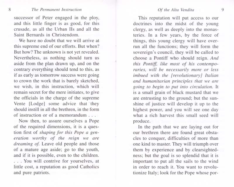 The Permanent Instruction of the Alta Vendita: A Masonic Blueprint for the Subversion of The Catholic Church page 8-9