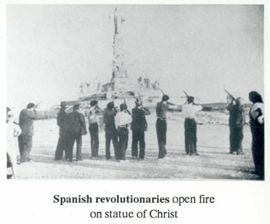 Spanish revolutionaries open fire on statue of Christ