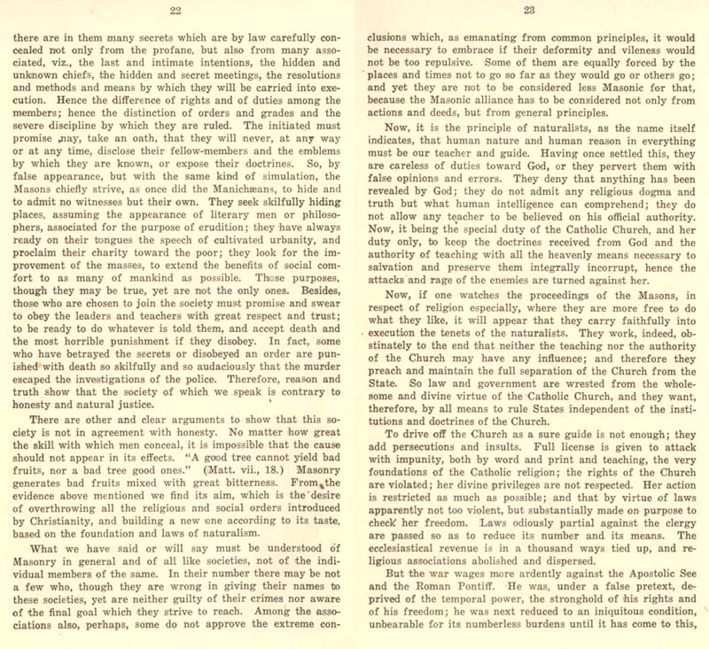 Freemason Albert Pike vs. Freemason Leo XIII: 1884 Humanum Genus pp. 22-23