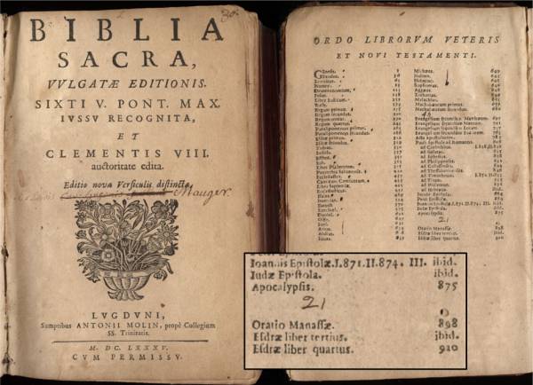 The deleted end of the bible exists in the 1685 Latin Vulgate