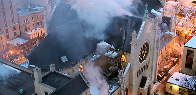 Holy Name Cathedral Chicago - roof on fire