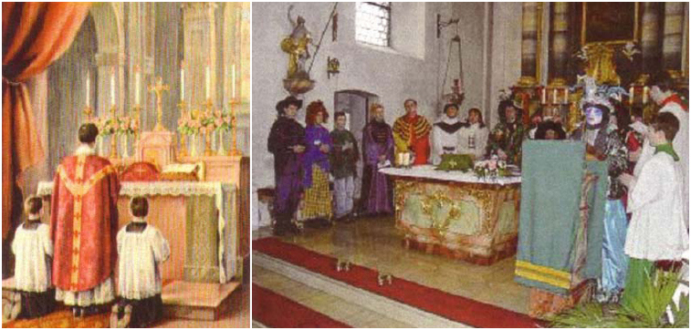 The Traditional Catholic Mass had Priests facing God. The Novus Rite had them turn away from God and towards the crowd in its 'brotherhood of man' type gathering