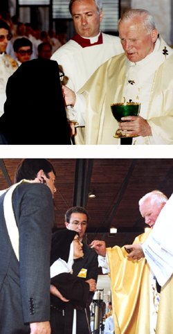 The fake Sister Lucy receiving 'communion' from Antipope John Paul II