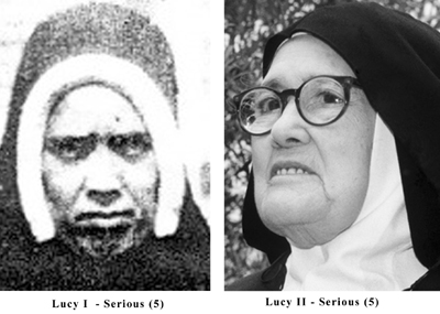 Serious expression photos of the real Sister Lucia and the impostor Sister Lucy