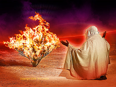 Satanic initiate Moses gets power from a fire.