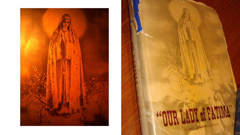 The 1946 Book Our Lady of Fatima features God Our Lady holding an Original 150 Rosary and a Brown Scapular on its cover.