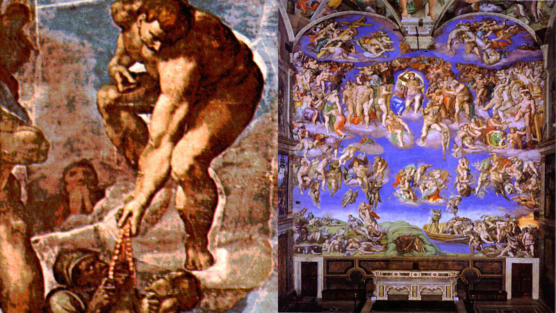 The Last Judgment (1534-1541) Fresco by Michelangelo in the Sistine Chapel of the Vatican features a Rosary without the Satanic Lord beads.