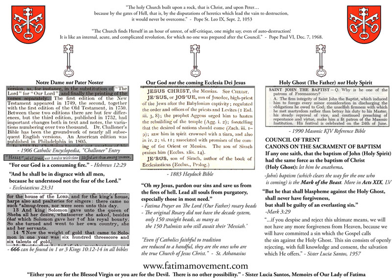 The Three Keys to the Three Doors to Heaven. Our Lady at Fatima said that the Rosary opens &ldquo;a certain door&rdquo; for those not aware of this deception.